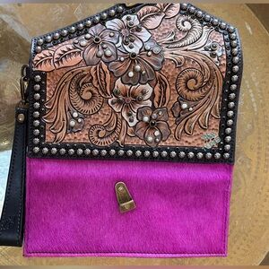 Heritage Brand Nola clutch, #1095, Hand carved, hand set, hand crafted in Texas.